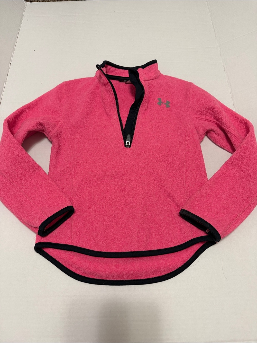 Girls Under Armour Pink Half-Zip Fleece Pullover with Black Trim